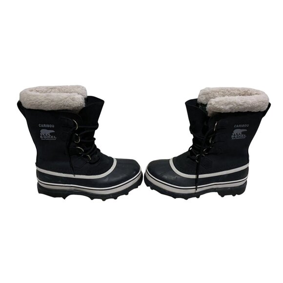 Sorel Caribou WP Snow Boots 7 Waterproof Insulated Rubber Faux Fur Black Stone - Picture 1 of 10